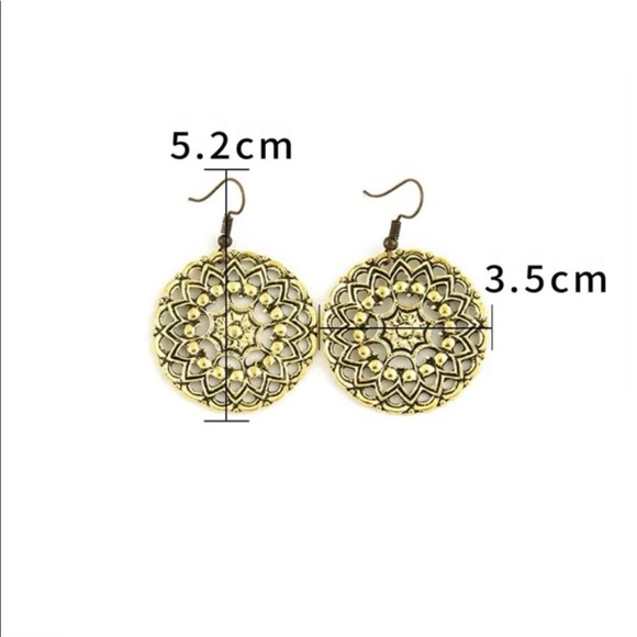 Antique Gold Drop Circular Boho Style Earrings - Picture 6 of 7